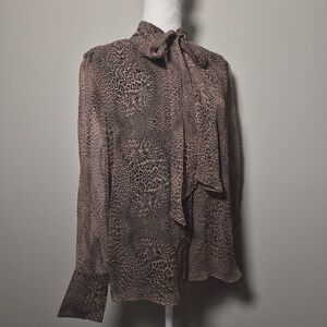 Ramy Brook Luxury Designer 100% Silk Leopard Neck Tie Scarf Top S MSRP $425